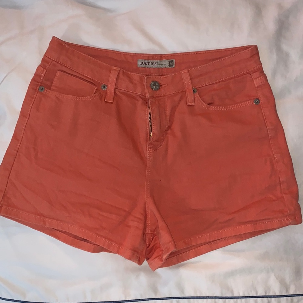 Just USA High-Waisted orange denim shorts
